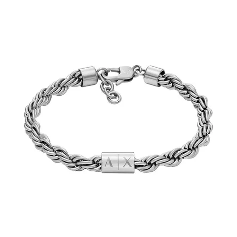 Armani Exchange Bracciale da uomo in acciaio inossidabile con chiusura a moschettone