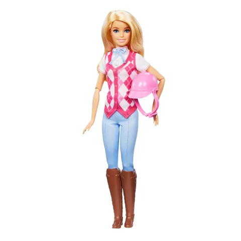 Barbie - Malibu, bambola bionda con outifit e accessori da equitazione inclusi, ispirata