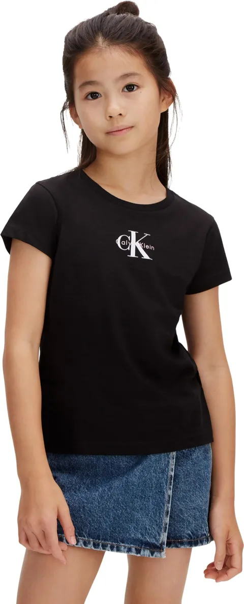Calvin Klein Bambina T-Shirt Maniche Corte Micro Monogram in Cotone, Nero (1716 Black), 10 Anni