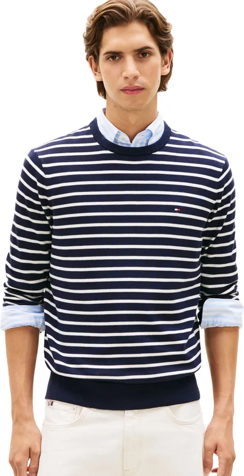 Tommy Hilfiger Essential Ssnl Cotton Crew Neck Mw0mw39999 Pullover, Blue (Desert Sky/Ivory Petal), L Uomo