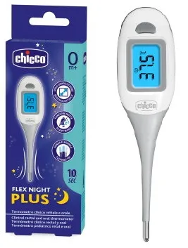 Chicco Termometro Digitale, Termometro Febbre Digitale per Neonati e Bambini, Con Sonda Flessibile, Adatto alla misurazione notturna, Modalità Silenziosa, Display Luminoso, Spegnimento automatico
