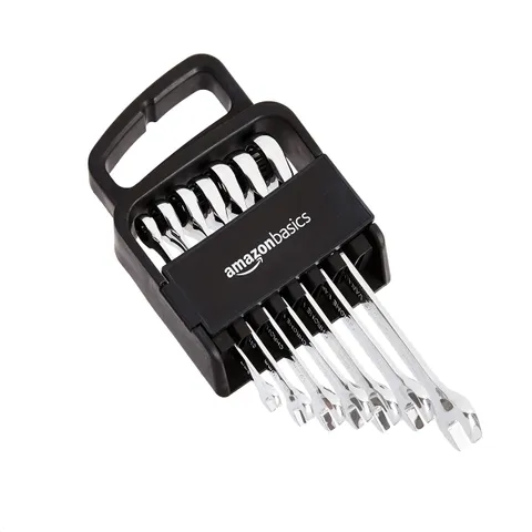 Amazon Basics Set combinazione cricchetto-chiave, metrico, 7 pezzi