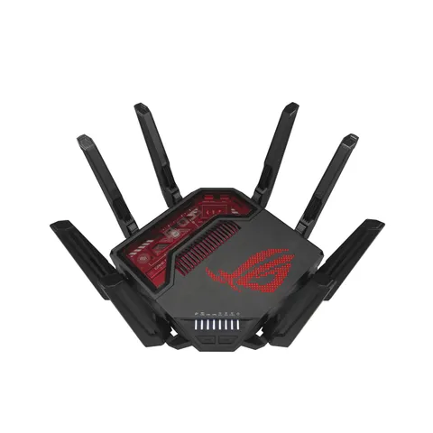 ASUS Router gaming GT-BE19000 Tri-band WiFi 7 (802.11be), larghezza di banda 320 MHz e 4096-QAM, doppie porte 10G, accelerazione di gioco a triplo livello, rete di gioco, AURA RGB, supporto AiMesh