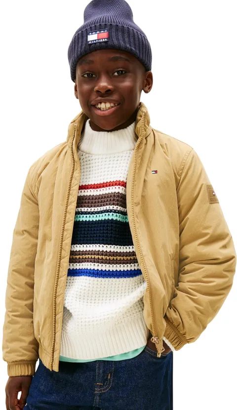 Tommy Hilfiger Bambino Giacca da Mezza Stagione Padded con Cappuccio, Beige (Dark Dune)