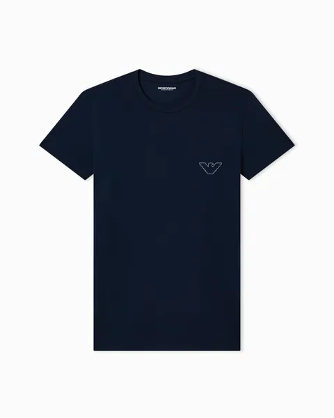 Emporio Armani T-Shirt Uomo Megalogo Girocollo Blu L Slim Fit, Blu, L