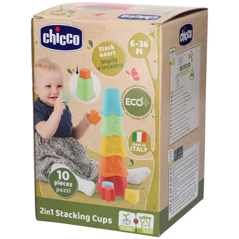 Chicco Tazze Impilabili 2in1 Eco+ Gioco Impilabile e Forme Incastri, 5 Tazze di