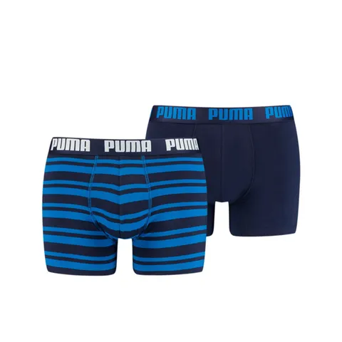 PUMA Everyday Striped Boxers 2P, Biancheria Intima Uomo, Blue Dark Stripes, L
