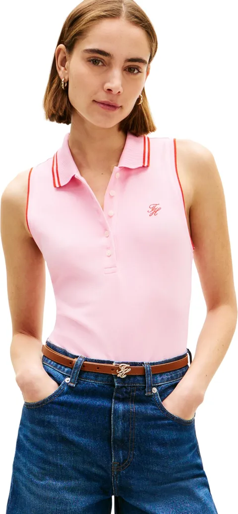 Tommy Hilfiger Donna Maglietta Polo Maniche Corte Swimshop Cotton Senza Maniche, Rosa