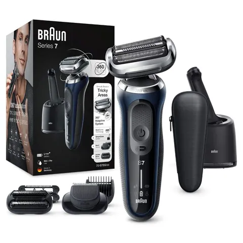 Braun Series 7, Rasoio Elettrico Barba, Custodia da Viaggio, Accessori Inclusi, con Testa