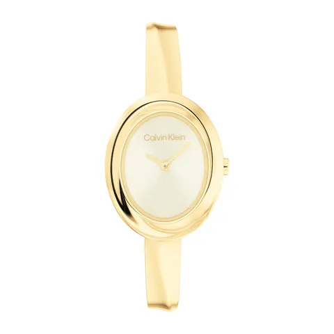 Calvin Klein Orologio Con Movimento Al Quarzo A Due Lancette da Donna Collezione TWISTED BEZEL con Bracciale Rigido in Acciaio Inossidabile di Colore Dorato - 25100056, Gold