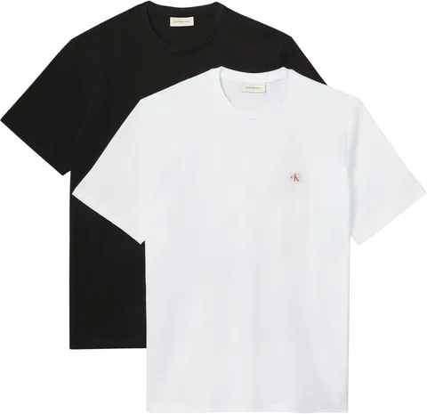 Calvin Klein Uomo T-Shirt Maniche Corte Confezione da 2 Badge in Cotone, Nero