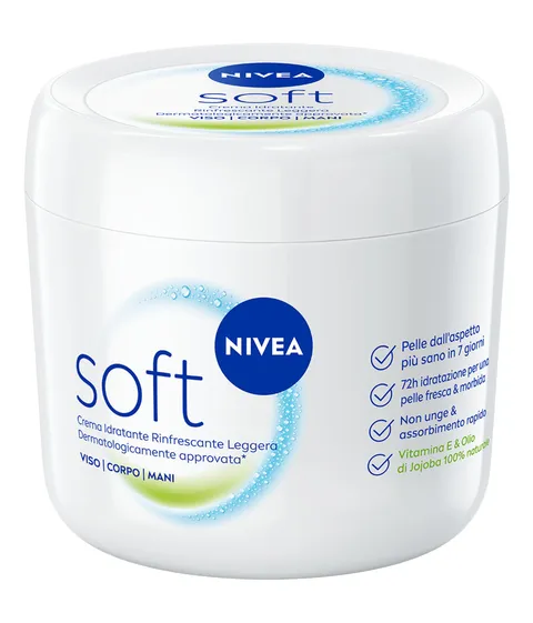 Nivea Soft 500 ml, Crema idratante corpo, viso e mani per 72 ore, Crema multiuso