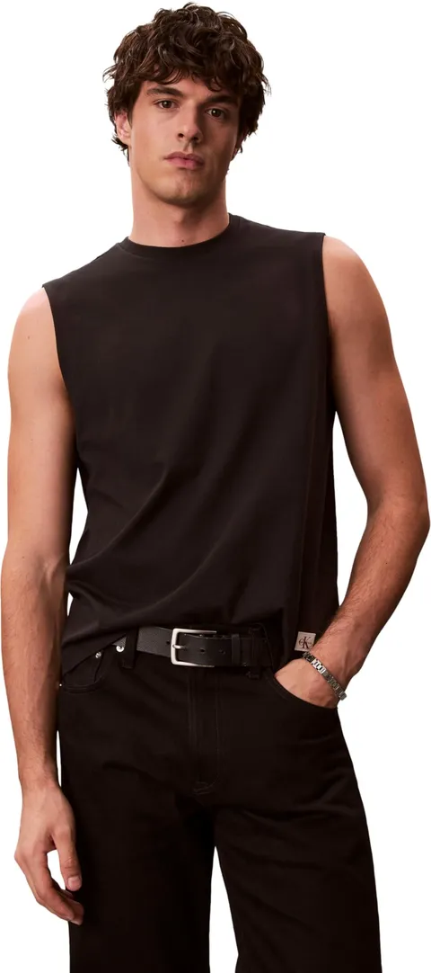 Calvin Klein Uomo Canotta Badge Muscle in Cotone, Nero (Black), XL