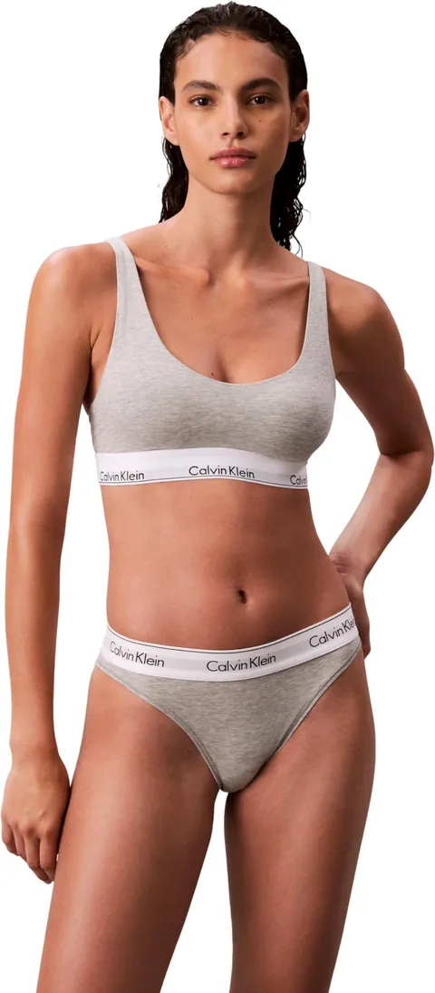 Calvin Klein Donna Bralette Lightly Lined con Fascia con Logo, Grigio (Grey Heather), XXS