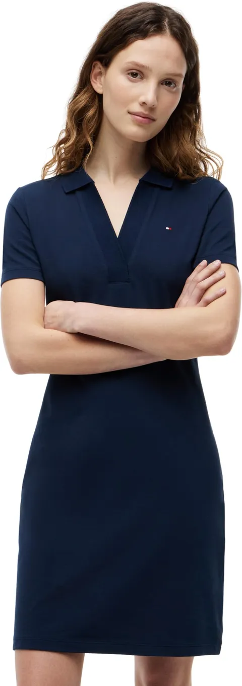 Tommy Hilfiger Donna Abito a Polo Slim Fit V-Neck Corto, Blu (Dark Night Navy), L