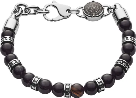 Diesel Bracciale Da Uomo Perline, 18 Cm - 19,5 Cm Nero Bracciale Semi-Prezioso, DX1163040