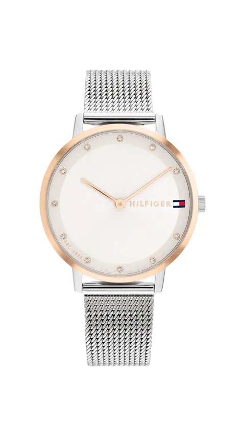 Tommy Hilfiger Orologio Con Movimento Al Quarzo A Due Lancette da Donna con Cinturino in Maglia Metallica in Acciaio Inossidabile Argentato - 1782666