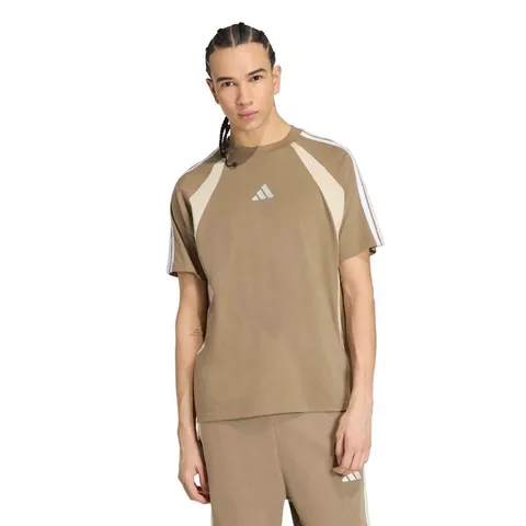 adidas Uomo Seasonal Essentials Colorblock Shirt, Khaki Six/Crystal Linen/off White, XS
