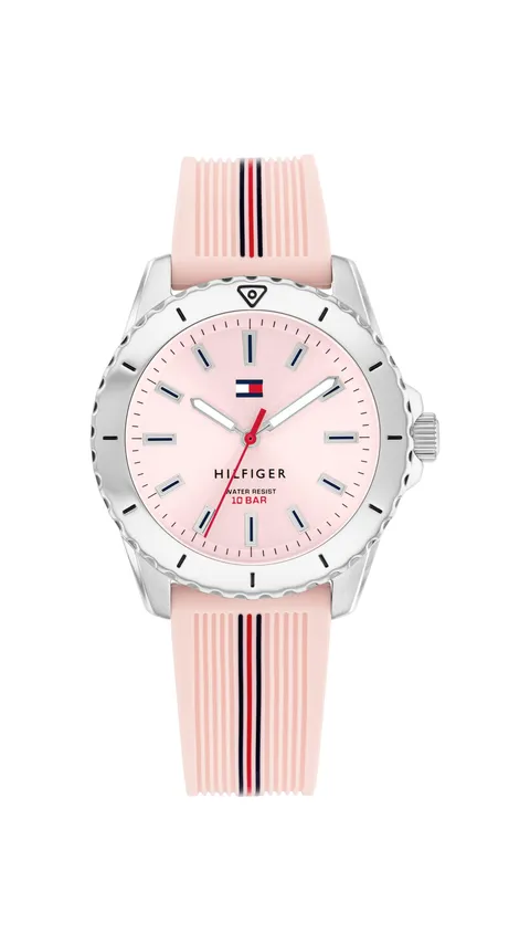Tommy Hilfiger Orologio con Movimento al Quarzo a Tre Lancette per i Giovani con Cinturino in Silicone Rosa Chiaro - 1720052, Pink