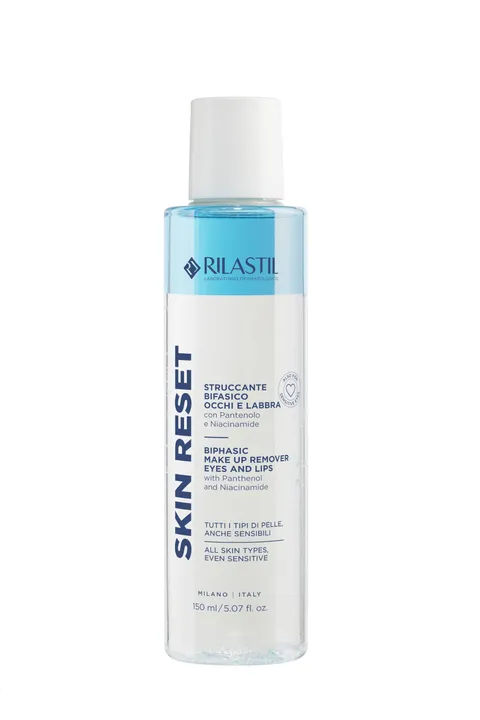 Rilastil Skin Reset Struccante Bifasico Occhi e Labbra, Rimozione Trucco Waterproof, con
