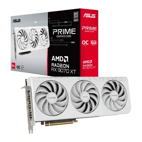 ASUS Prime AMD Radeon RX 9070 XT White OC Edition, Scheda Grafica 16 GB GDDR6, 256 Bit, PCIe 5.0, 1 HDMI 2.1, 3 DisplayPort 2.1, Software GPU Tweak III, Bianco, PRIME-RX9070XT-O16G-WHITE
