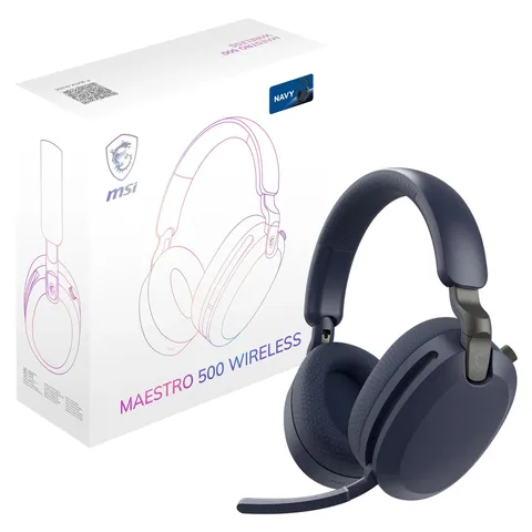 msi MAESTRO 500 WIRELESS Blu marino Cuffie - Cancellazione Attiva del Rumore, Modalità Trasparenza, 2.4GHz a Bassa Latenza, Bluetooth 5.4, Cablato 3.5mm, Microfono Flip-to-Mute, Batteria 90+ Ore