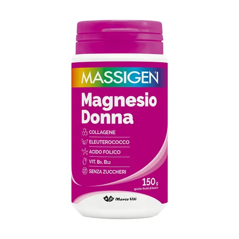 Massigen Magnesio Donna - Integratore in Polvere con Magnesio, Collagene, Eleuterococco