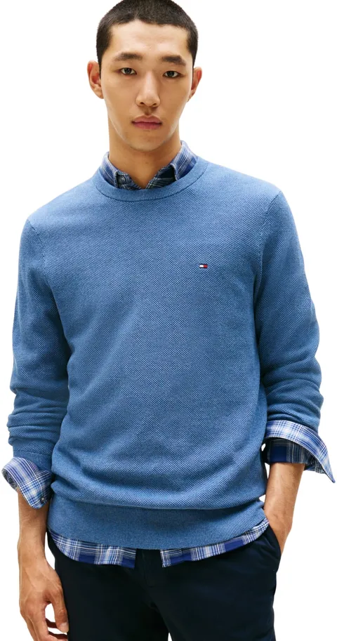 Tommy Hilfiger Uomo Pullover Essential Structure Crew Neck Regular Fit, Blu (Petrol Blue