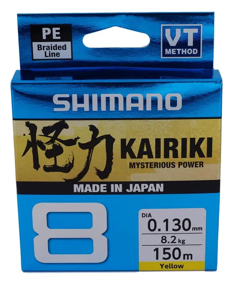 Shimano Line Kairiki 8 - Lenza da pesca, 150 m, 0,23 mm, 22,5 kg, colore: Giallo