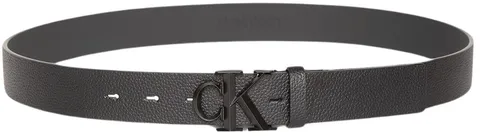 Calvin Klein Uomo Cintura Buckle 3,2 cm con Fibbia con Monogramma, Nero (Black/Matte