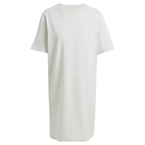 Adidas Donna Essentials 3-Stripes Single Jersey Boyfriend Tee Dress, Linen Green F22, S