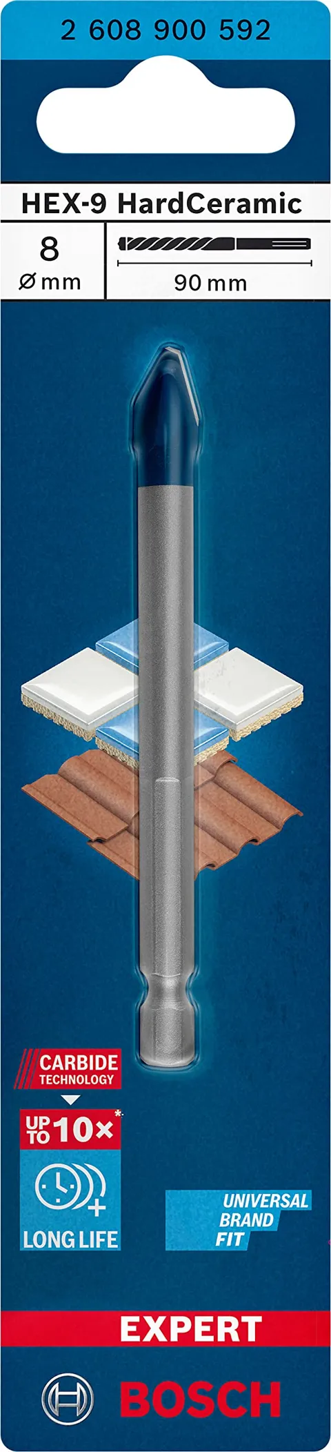 Bosch 1x Punta Expert HEX-9 Hard Ceramic (per Piastrelle dure, Piastrelle morbide, Ø 8,00