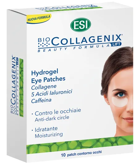 ESI, Biocollagenix Hydrogel Eye Patches, 10 Patch Occhi con Collagene, Caffeina e Acido