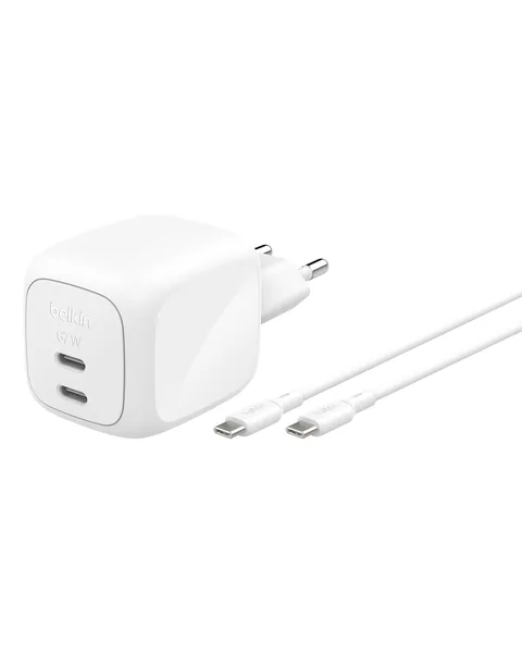 Belkin SmartProtect Caricatore USB C a 2 Porte 67W, Cavo USB C 2 m Incluso, Caricatore