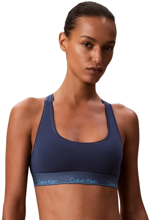 Calvin Klein Donna Bralette Unlined con Fascia con Logo, Blu (Dark Denim), XXS
