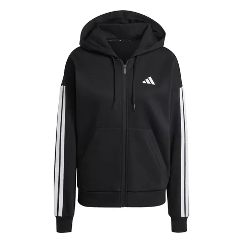 adidas Donna Essentials 3-Stripes Full-Zip Fleece Hoodie Sweatshirt, Black, M