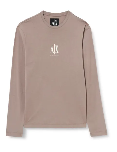 Armani Exchange T-Shirt da Uomo Icon Project, Logo Ricamato, Manica Lunga, Marrone, XS