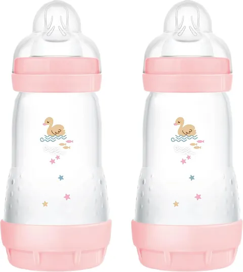 MAM Biberon Easy Start 260 ml (Set da 2), Kit da 2 biberon anticolica per allattamento misto, Riduce le bolle d'aria e il rischio di coliche, Accessori neonati 2+ mesi con tettarella misura 2, Rosa