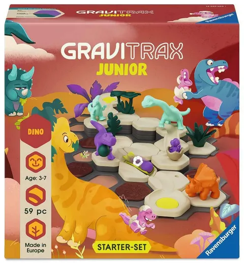 Ravensburger - GraviTrax Junior Dino Starter-Set, Pista biglie 59 pezzi, Rompicapo