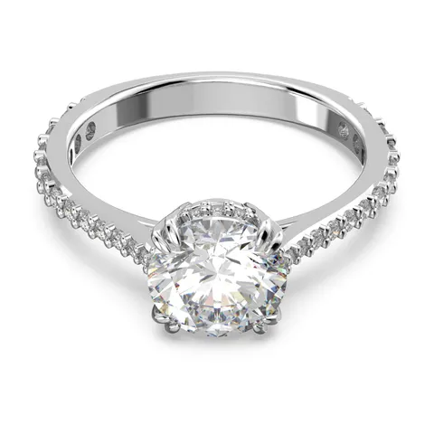 Swarovski Anello cocktail Constella, Taglio tondo, Pavé, Bianco, Placcato rodio