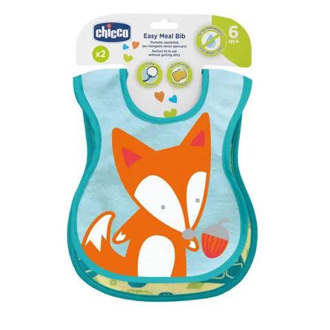 Chicco Set 2 Bavaglini Pappa Bambini, Bavaglini Neonato Impermeabili in Morbido Cotone
