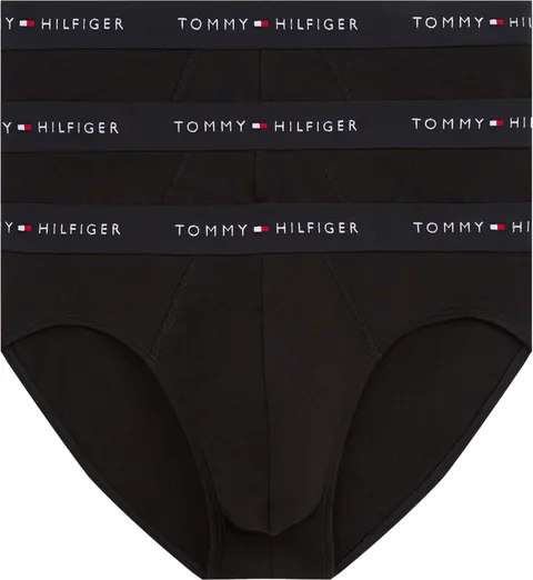 Tommy Hilfiger Uomo Slip Hipster Confezione da 3 con Fascia con Logo, Nero (Blk/Blk/Blk), M