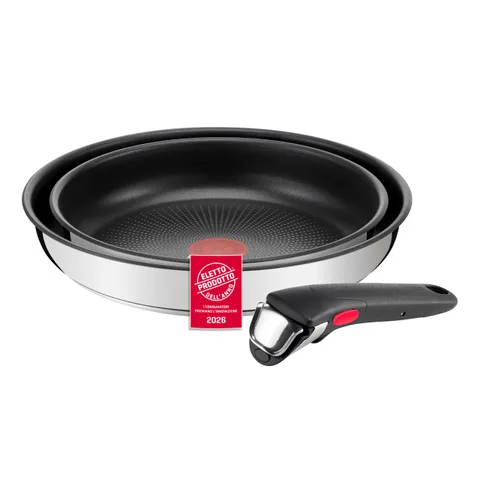 Lagostina Ingenio Inox, Set 3 Pezzi, Padelle in Acciaio Inox da 24 cm e 28 cm