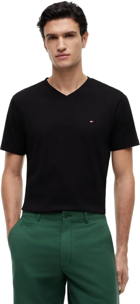 Tommy Hilfiger Uomo T-Shirt Maniche Corte Essential Tee con Scollo a V, Nero (Black), M