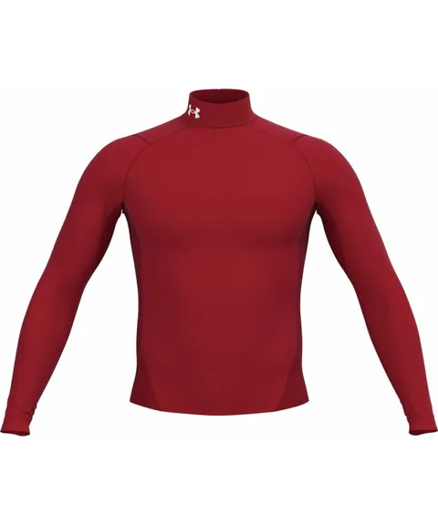 Under Armour Uomo ColdGear Armour Comp Mock, Maglia Manica Lunga in Tessuto a Doppio Strato con Interno Ultra Caldo, Maglia Termica per Corsa, Ciclismo e attività all'aperto in Inverno,Red/White,XL