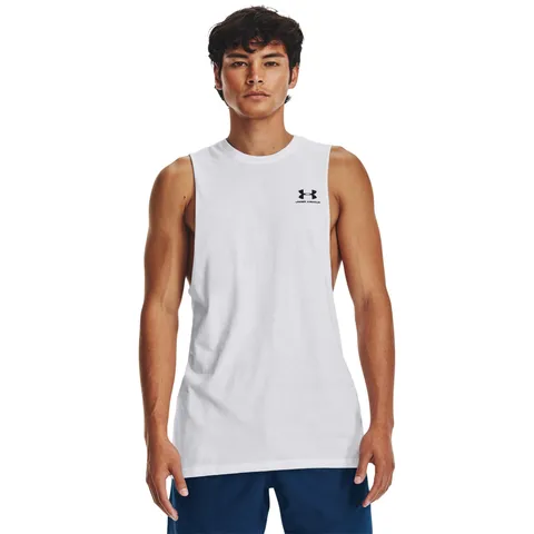 Under Armour Uomo Sportstyle Left Chest Cut-off Tee Senza Maniche, (100) Bianco/Nero, S
