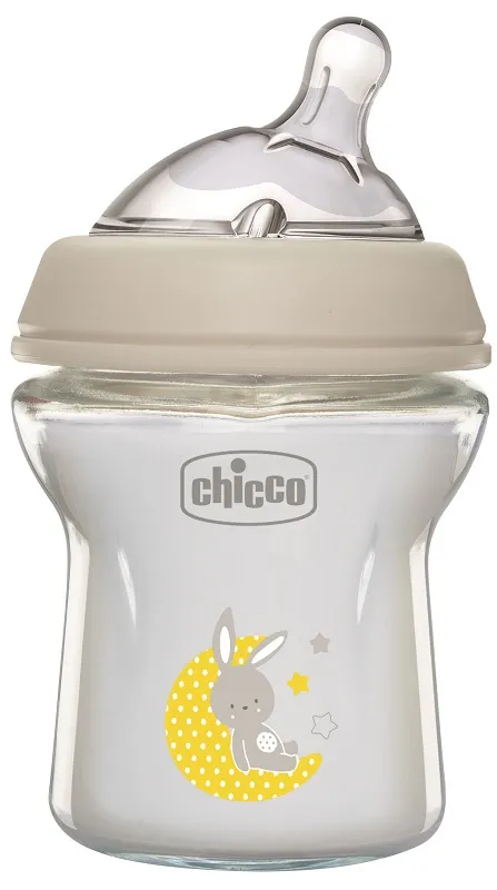 Chicco Natural Feeling Biberon Anticolica 0 Mesi + da 150 ml in Vetro, Biberon con