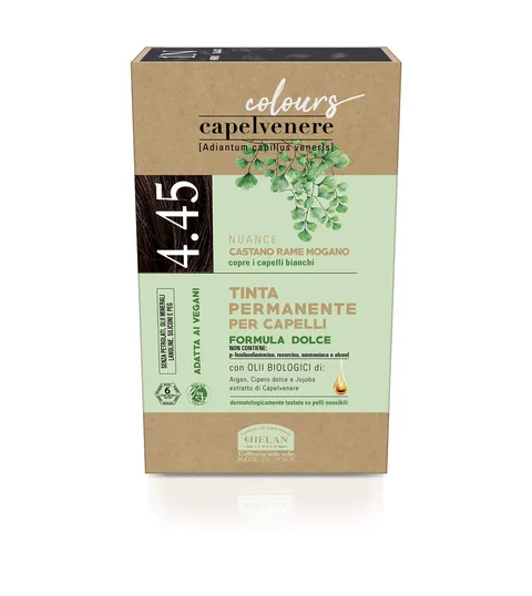 Helan, Capelvenere Colours, Tinta per Capelli Naturale Permanente, Nuance 4.45 Castano