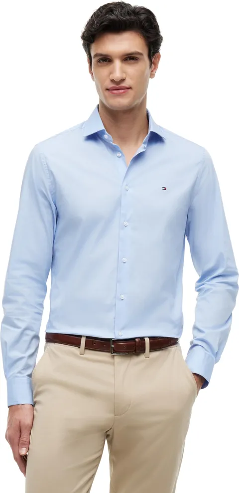 Tommy Hilfiger Camicia Uomo Maniche Lunghe, Blu (Custom Color Light Blue), 40