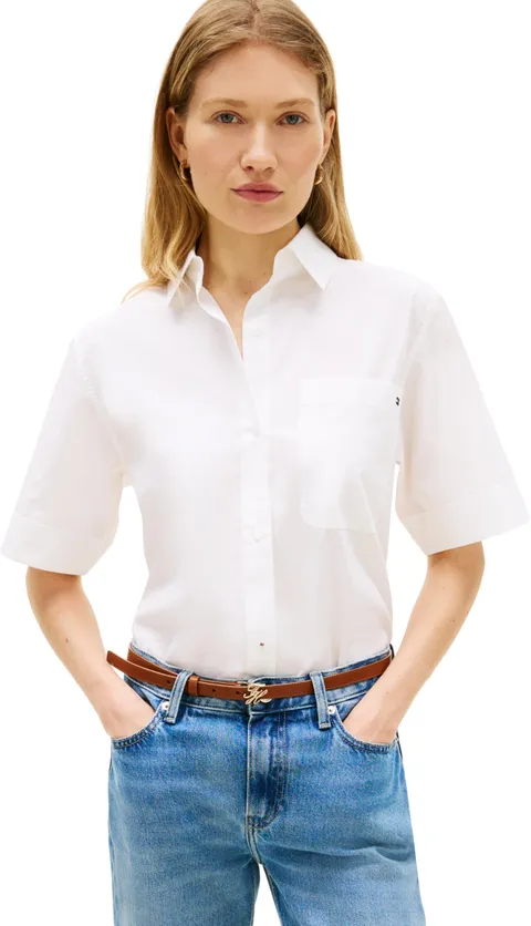 Tommy Hilfiger Ess Poplin SS Shirts Ww0ww48899 Camicia S/S, White (TH Optic White), XL Donna